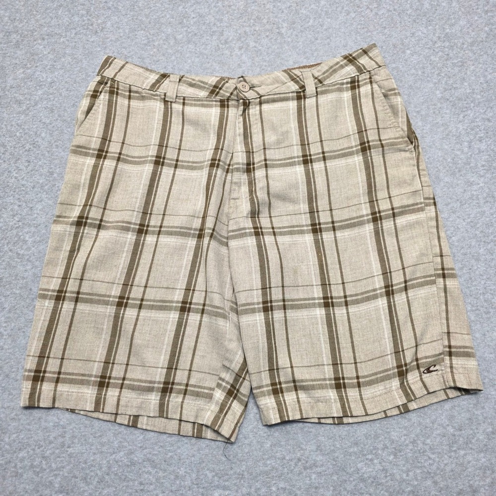 O'Neill Men's Plaid Chino Shorts Size 36 Tan Brown Casual Beach Street Wear